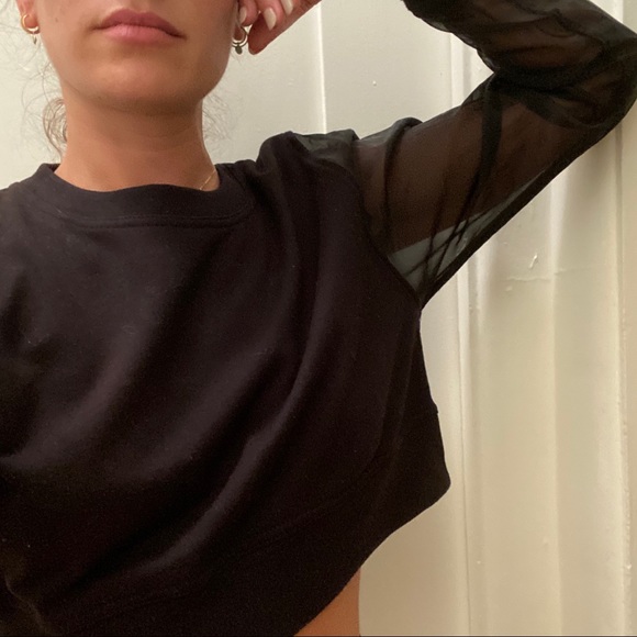 Crop Sweater with Organza Sleeves - Picture 3 of 5